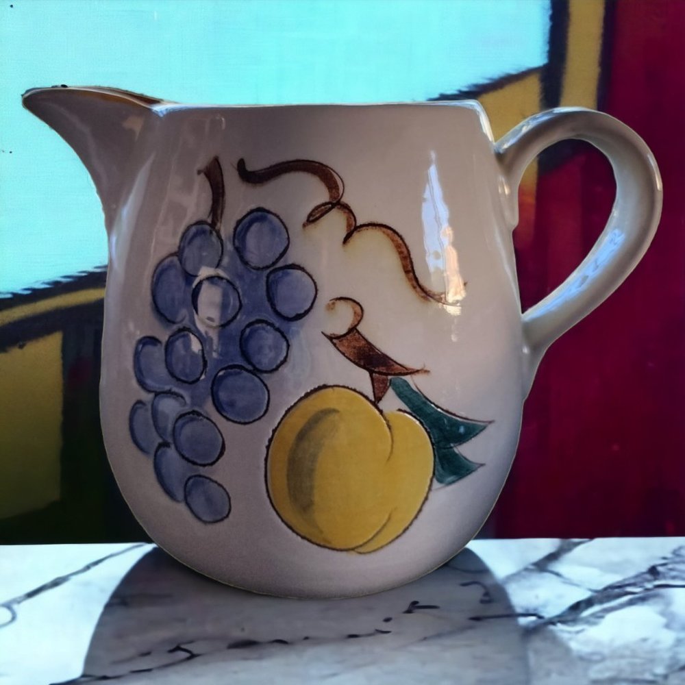 STANGL POTTERY Vintage Glazed Ceramic Fruit Motif Pitcher